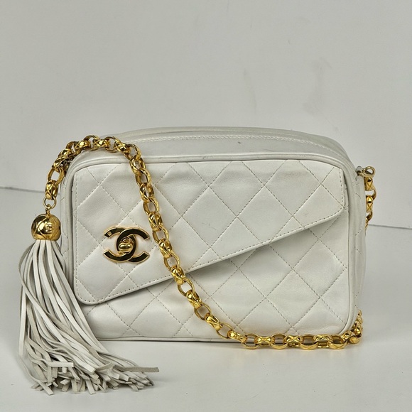 Chanel Lambskin Quilted Tassel Camera Case White Bag - Picture 1 of 10